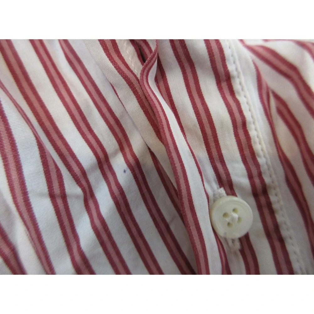 Ermenegildo Zegna Dress Shirt Mens 18 46 Red Stripe Regular Fit Cotton LS
